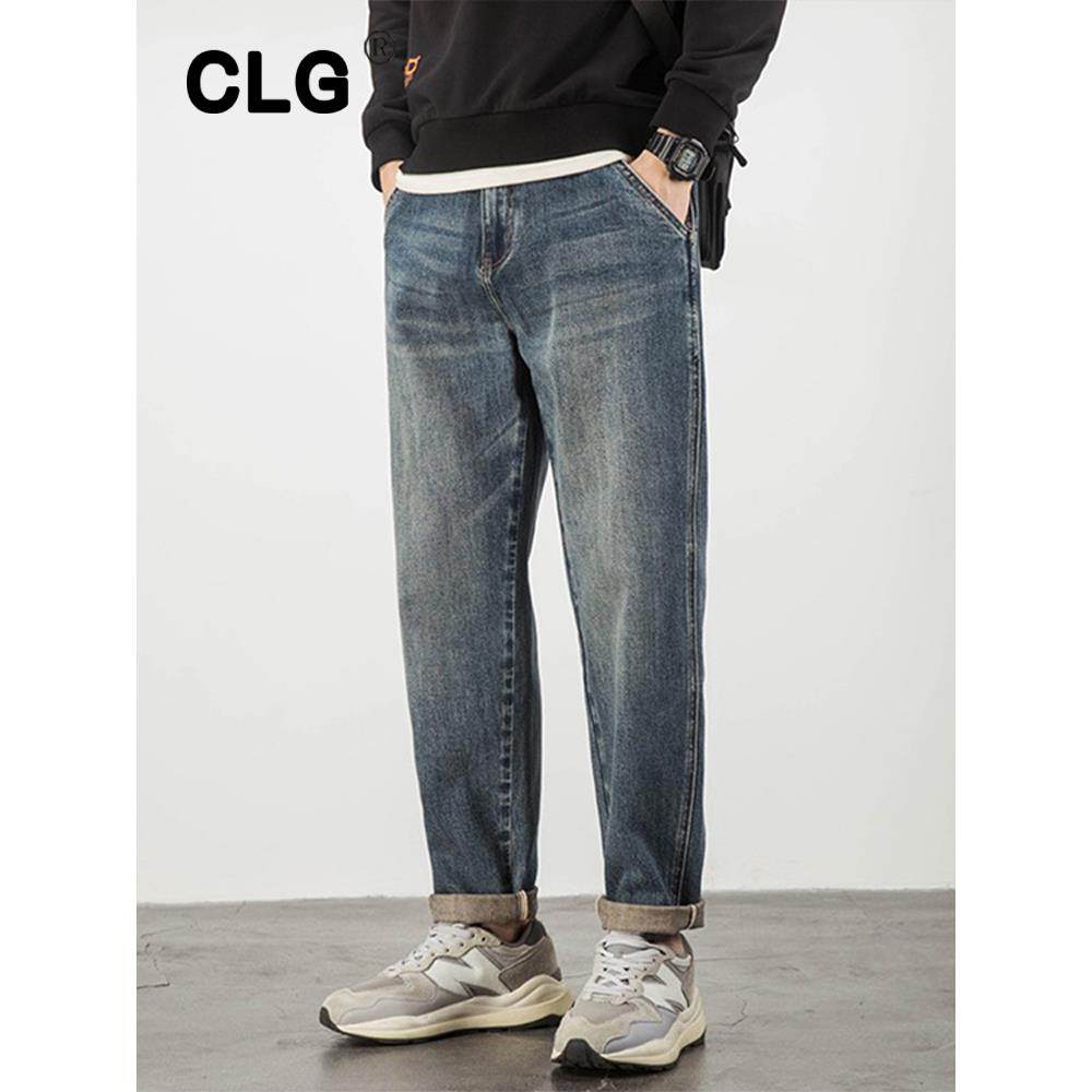 香港潮牌深色水洗牛仔裤男宽松直筒秋冬休闲百搭覆古大码锥形裤子