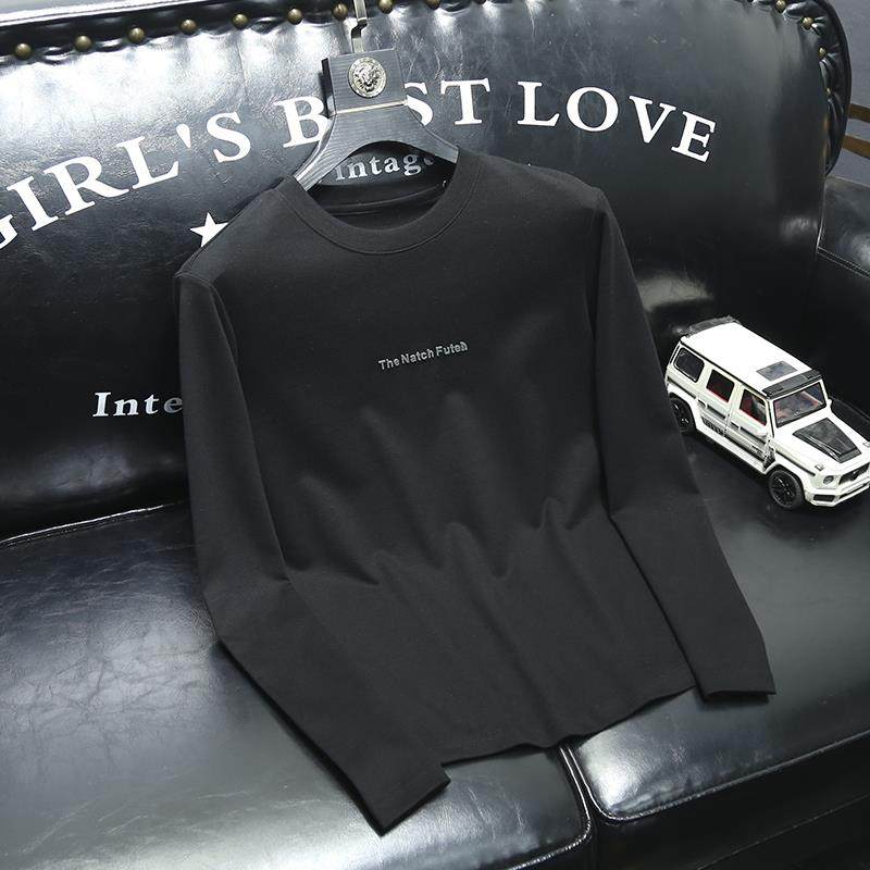 欧洲站潮牌长袖T恤男简约轻奢大牌风修身纯棉薄款打底体恤男欧货t