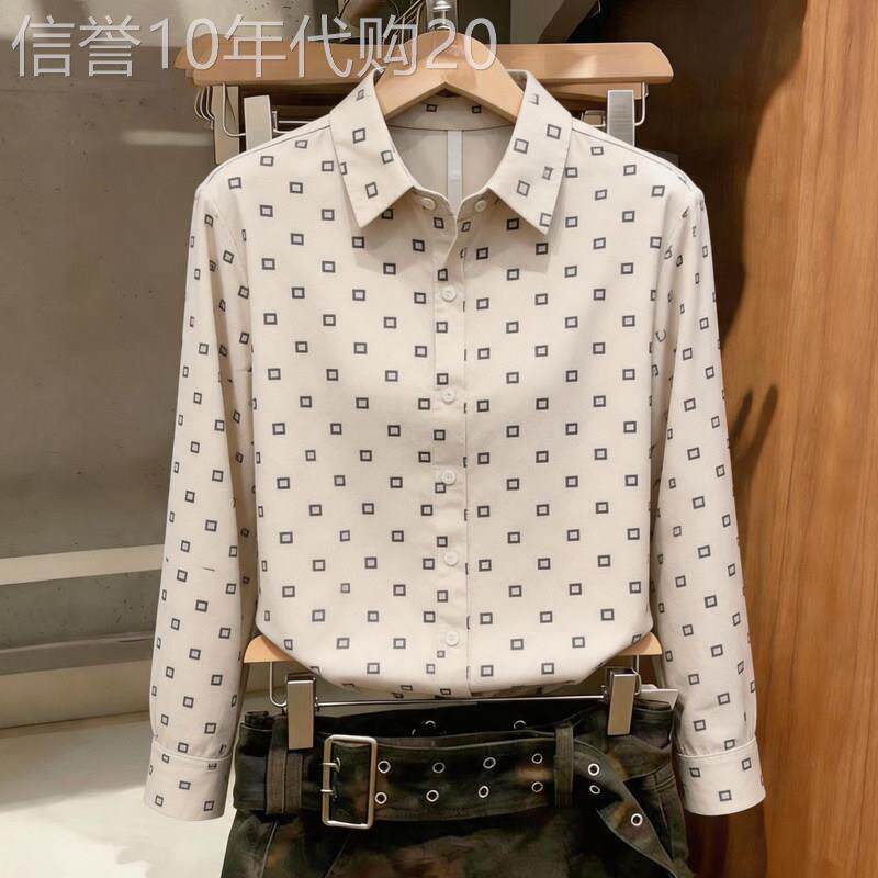 POLO领波点印花长袖衬衫女2026秋季新款欧货大码中老年叠穿衬衣潮