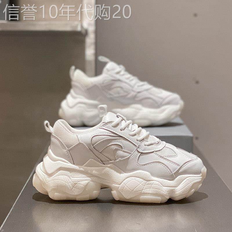 欧洲站2026年早春新款真皮白色老爹鞋女时尚百搭厚底网红运动潮鞋