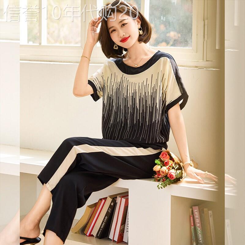 气质薄款夏季套装女短袖T恤时尚舒适女装显瘦透气休闲运动两件套