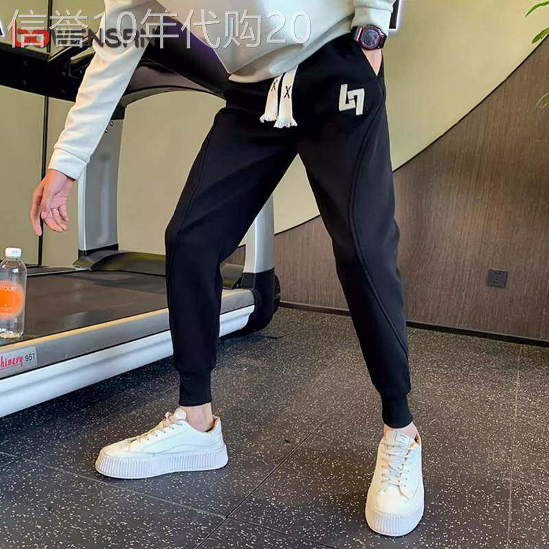 潮牌痞帅卫裤男士2026新款春秋束脚休闲运动九分裤子男款冬季加绒