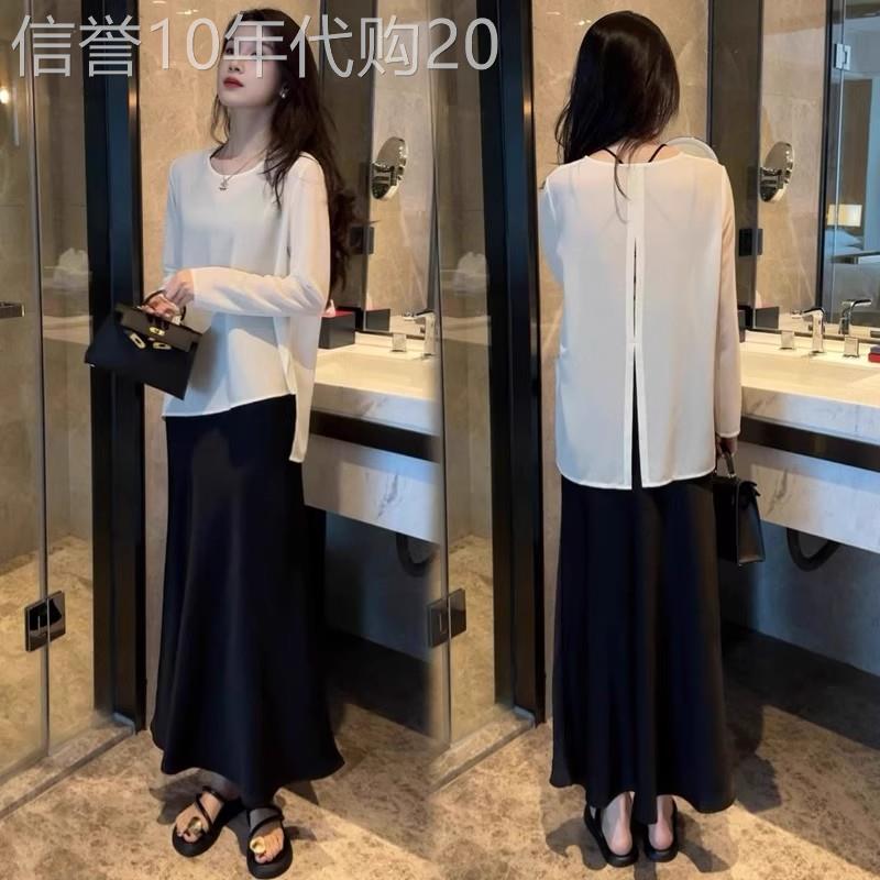 法国Rouje Moaks夏薄款防晒半身裙两件套小香风真丝时尚套装女