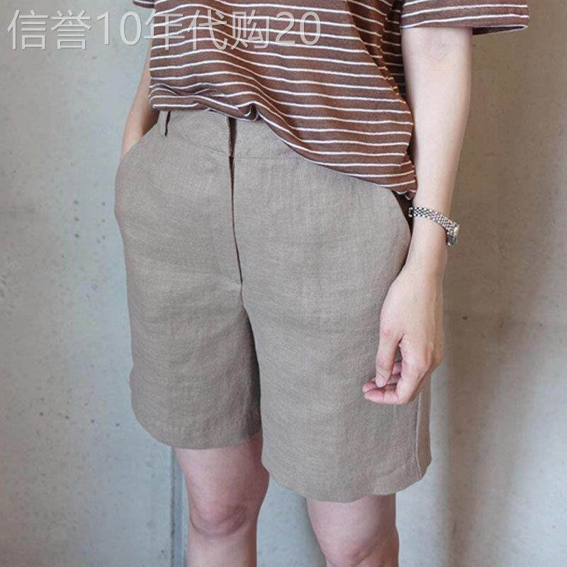 西装亚麻短裤女2025夏季新款复古高腰小个子五分裤百搭休闲直筒裤