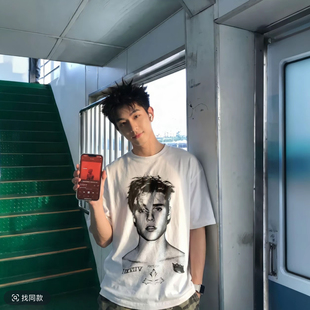正确版首发贾斯汀比伯justin bieber数码直喷宽松潮牌短袖T恤男女