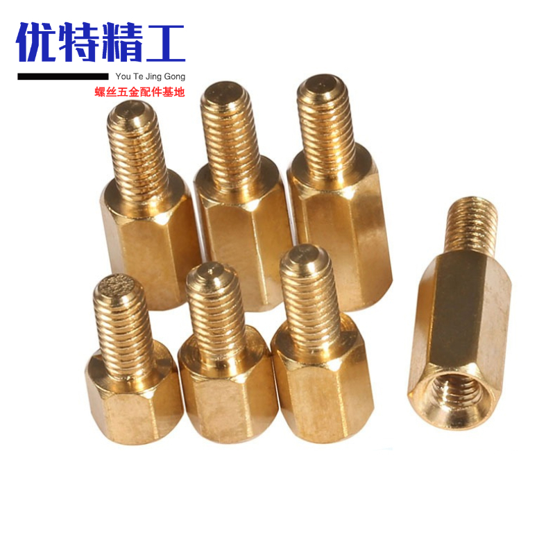 六角铜柱 M4外牙转M3内牙铜柱 M5M6外牙转M4内牙转换公母非标铜柱