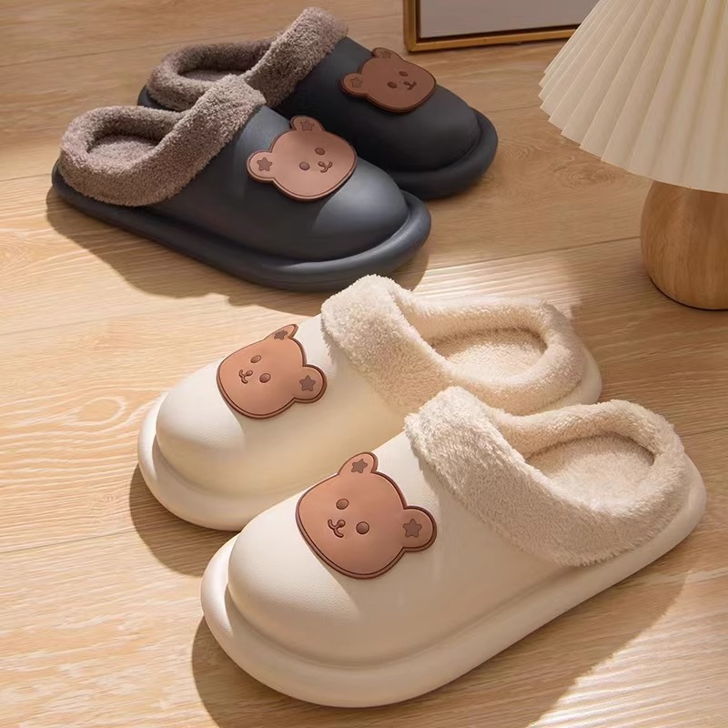 防水棉拖鞋女冬季室内居家居情侣防滑加绒2025新款可爱月子拖鞋k