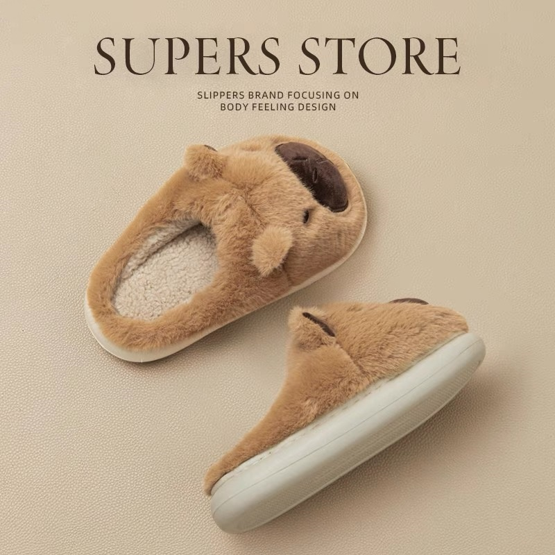 卡皮巴拉棉拖鞋女款冬季室内家居防滑2025新款居家用加绒毛毛拖鞋