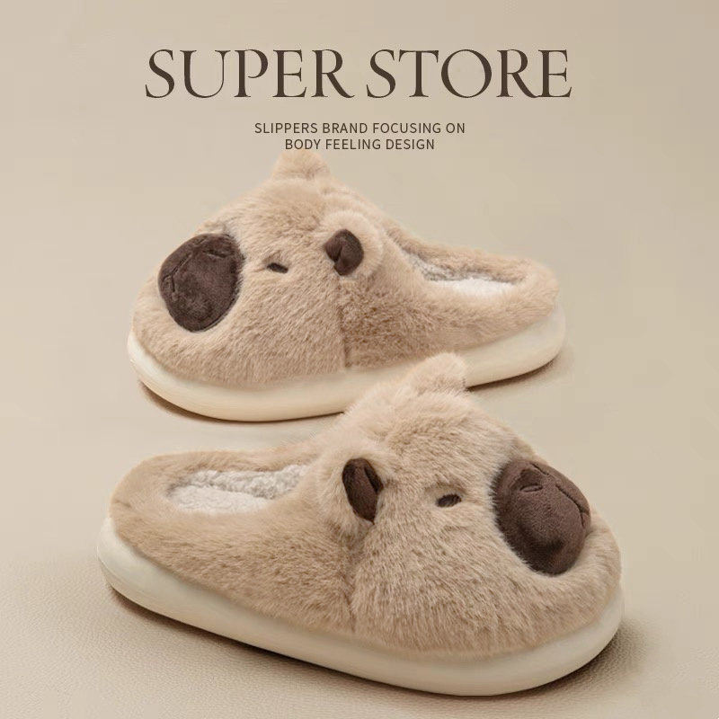 棉拖鞋女冬季卡皮巴拉居家室内防滑保暖加绒加厚毛毛拖鞋踩屎感