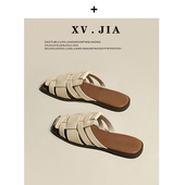 网红编织复古包头半拖鞋 休闲百搭度假平底凉拖 女夏外穿潮2026新款