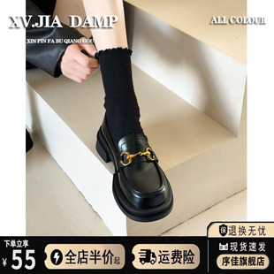 黑色一脚蹬单鞋 女鞋 厚底英伦风JK乐福鞋 小皮鞋 子 爆款 2026春秋新款