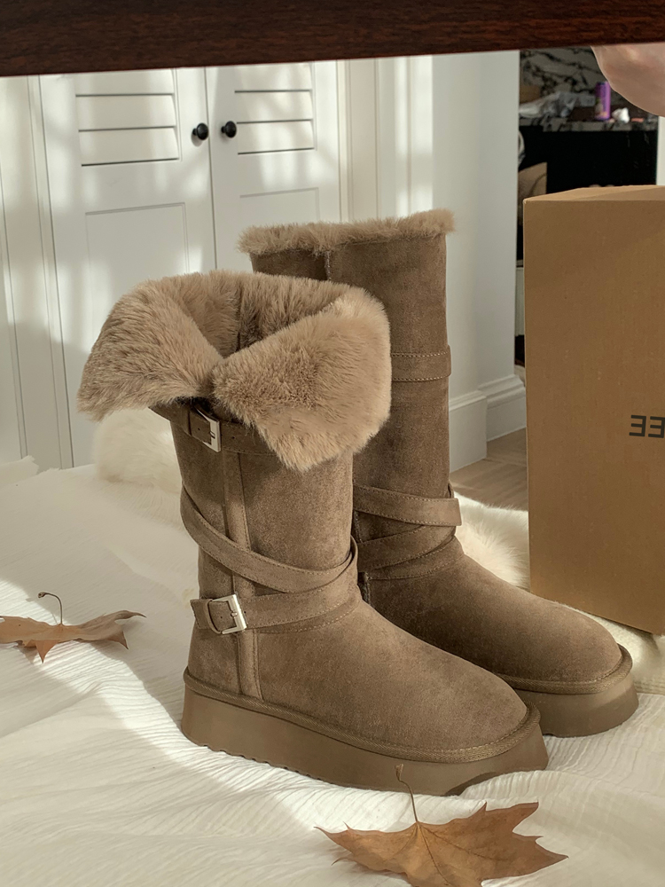 厚底加绒高筒加厚雪地靴女2025冬季新款巨好看百搭长筒东北大棉鞋