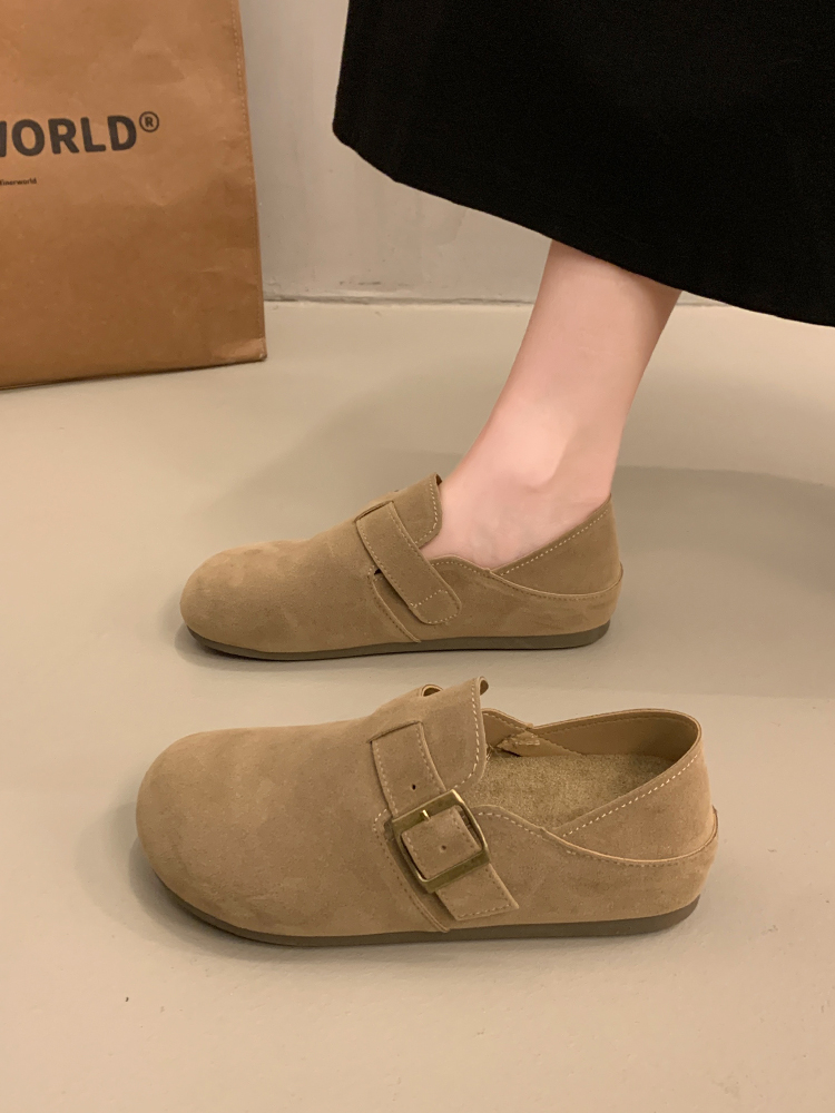 厚底复古全包勃肯鞋女2025春季新款一脚蹬博肯单鞋休闲豆豆乐福鞋