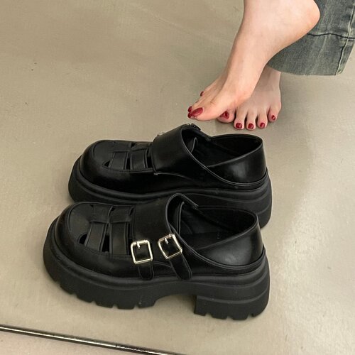 厚底罗马洞洞凉鞋女2026新款夏季巨好看玛丽珍单鞋镂空乐福0509k