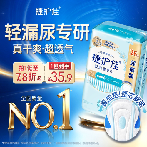 捷护佳漏尿专用护垫吸水巾漏尿专用卫生巾女老人孕妇轻漏尿1包