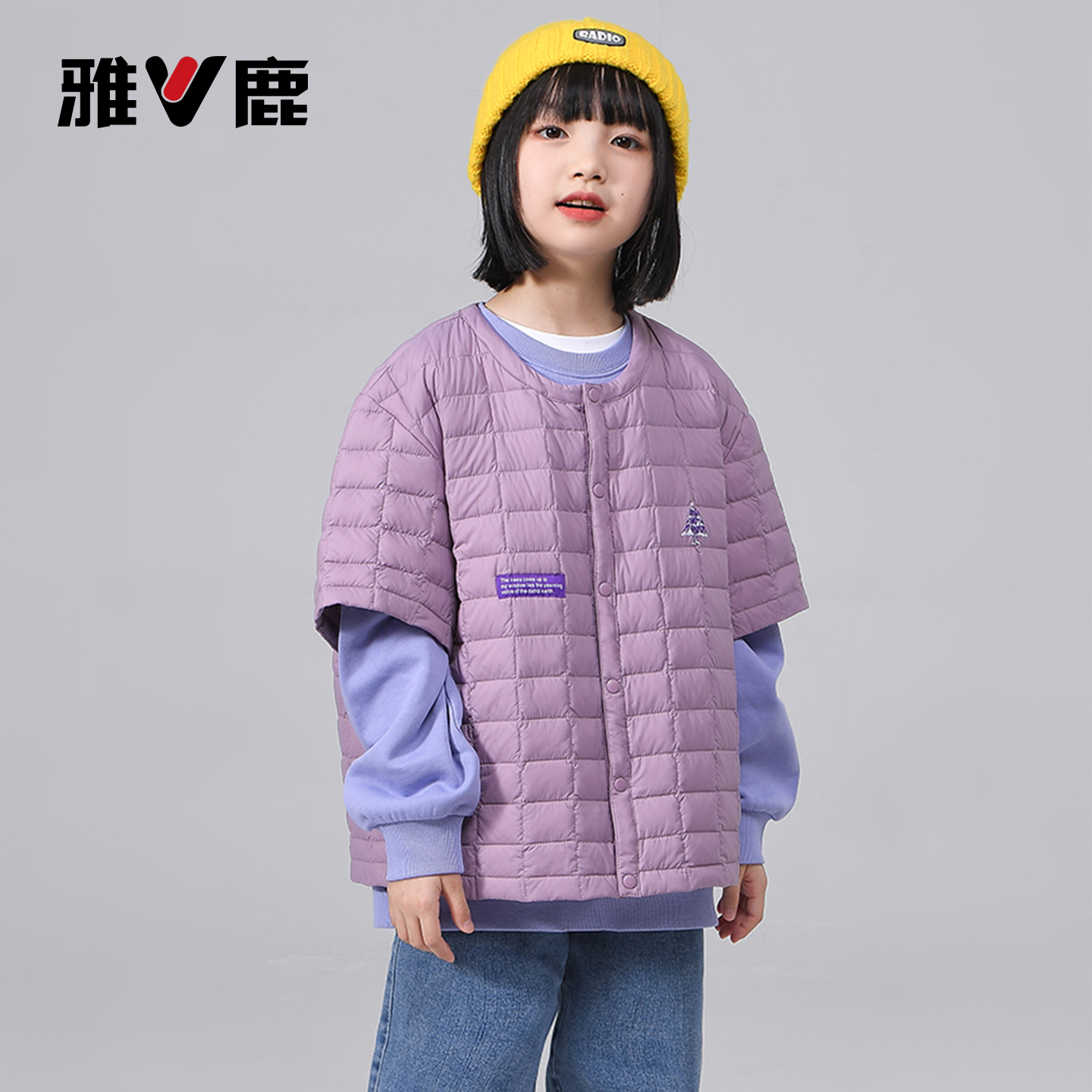 雅鹿儿童轻薄短袖羽绒服短款男女秋冬季新款洋气保暖中大童上衣