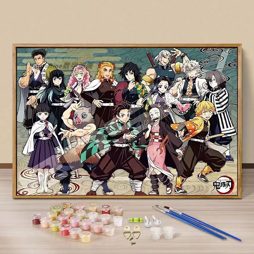 鬼灭之刃全员炭治郎数字油画diy手绘填充涂色油彩丙烯装饰画礼物
