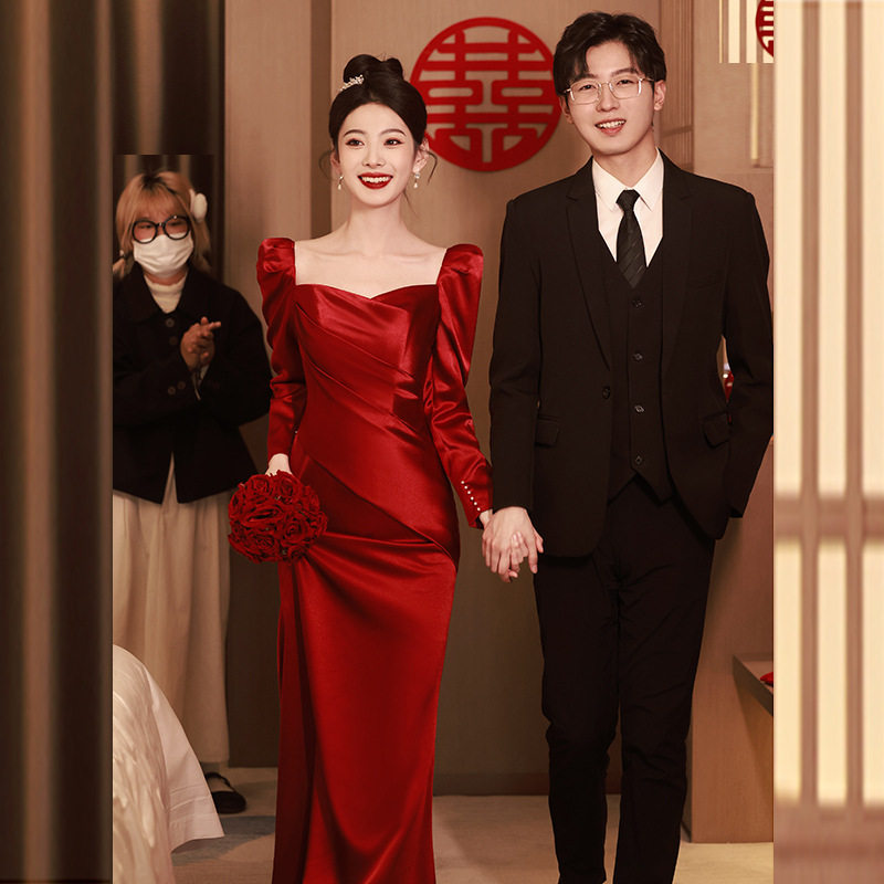 法式鱼尾敬酒服新娘2026新款酒红色高级感订婚连衣裙结婚晚礼服女,女装/女士精品,婚纱,淘宝优惠券,粉丝福利购,淘宝优惠卷