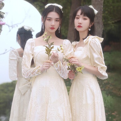 （清货）小个子香槟色伴娘礼服平时可穿姐妹团连衣裙气质长款礼服