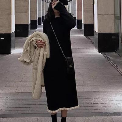 大衣内搭打底毛衣针织连衣裙子小个子黑色长裙2025早春季新款女装