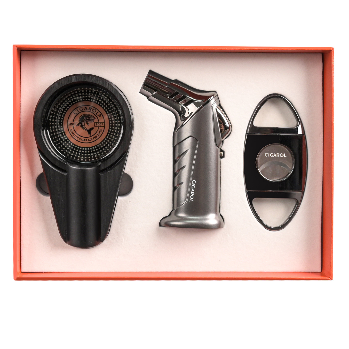 雪茄工具套装 雪茄剪刀工具套装 雪茄剪刀打火机烟灰缸三件套装