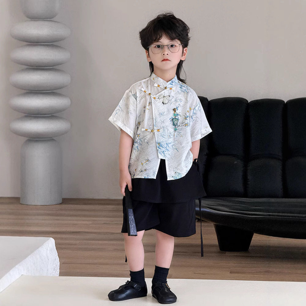 童装男童汉服2026夏季薄款中国风短袖衬衫唐装儿童生日礼服演出服