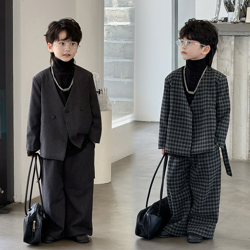 高级感男童西装套装2025秋冬新款韩版儿童主持走秀演出服休闲套装