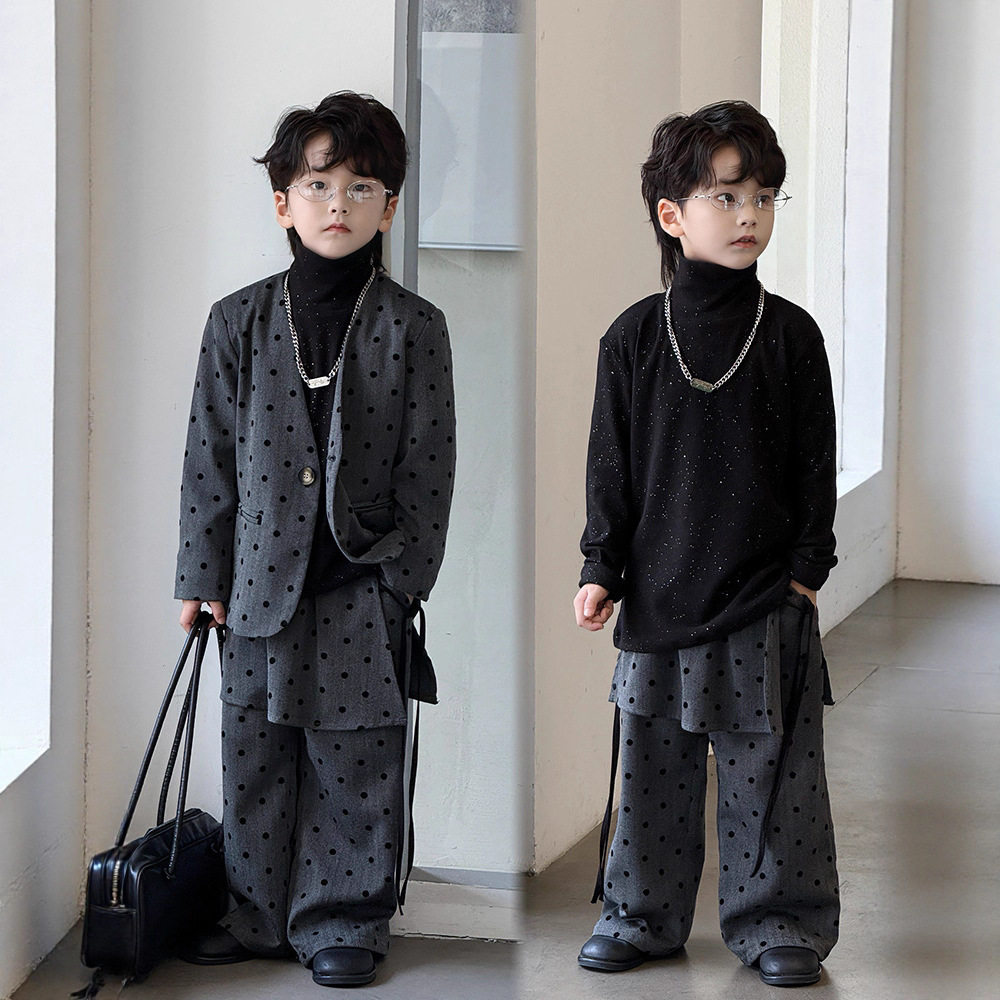 男童春秋波点小西装套装演出服
