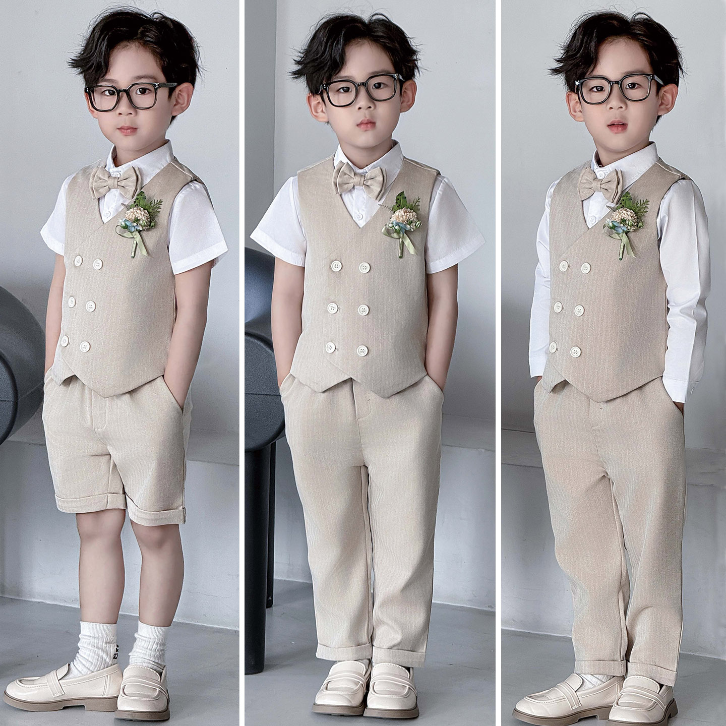 男童礼服宝宝周岁生日小主持人马甲套装男童花童礼服六一演出西服