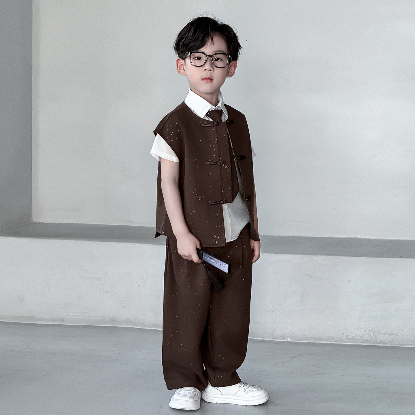 夏季男童新中式国风马甲套装儿童小主持人盘扣复古风礼服演出汉服