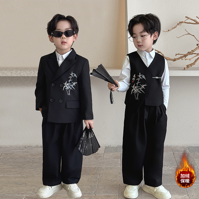 男童2025秋冬加绒国风小西服