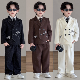 男童冬季西服套装帅气小主持人生日花童西装礼服英伦风宝宝演出服