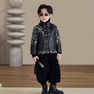 男童皮衣外套2025秋冬新款儿童中国风帅气皮夹克套上衣男孩炸街酷