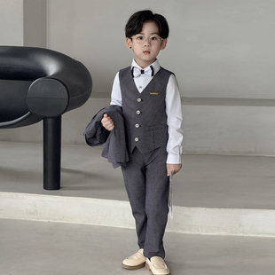 儿童西装套装男童小主持人格子马甲朗诵演出服装晚会花童英伦礼服