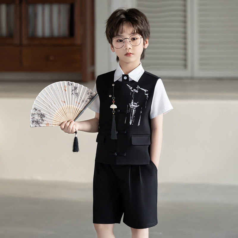 男童国风西装套装2026夏季新款儿童新中式主持人礼服花童朗诵演出