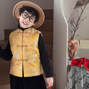 过年衣男童新中式国风马甲套装2026冬季新款儿童加厚唐装拜年服潮