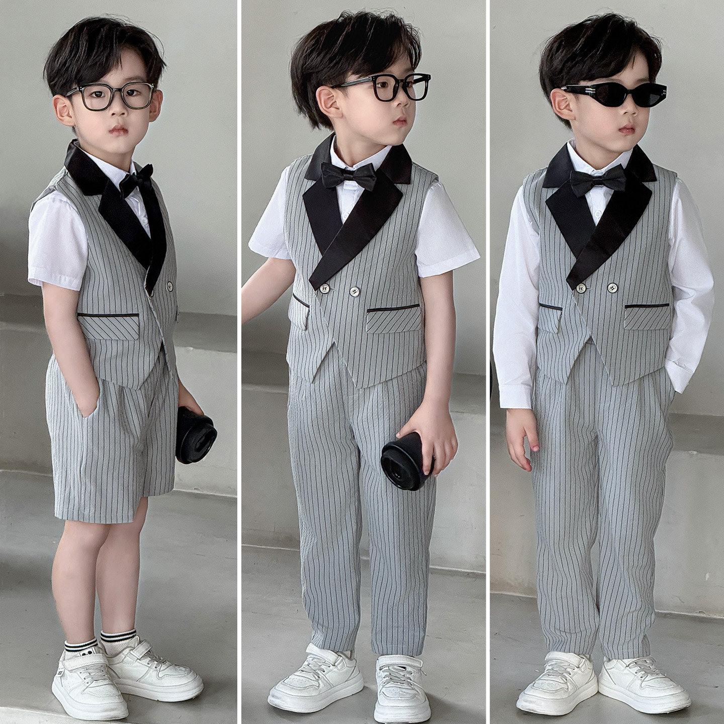 儿童西装套装夏季英伦风花童生日礼服男童洋气小主持人钢琴演出服