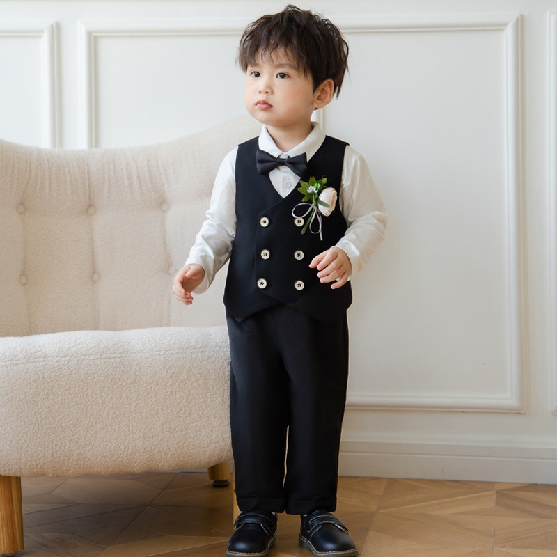 男童花童礼服套装儿童小西装三件套宝宝周岁生日帅气男孩礼服外套