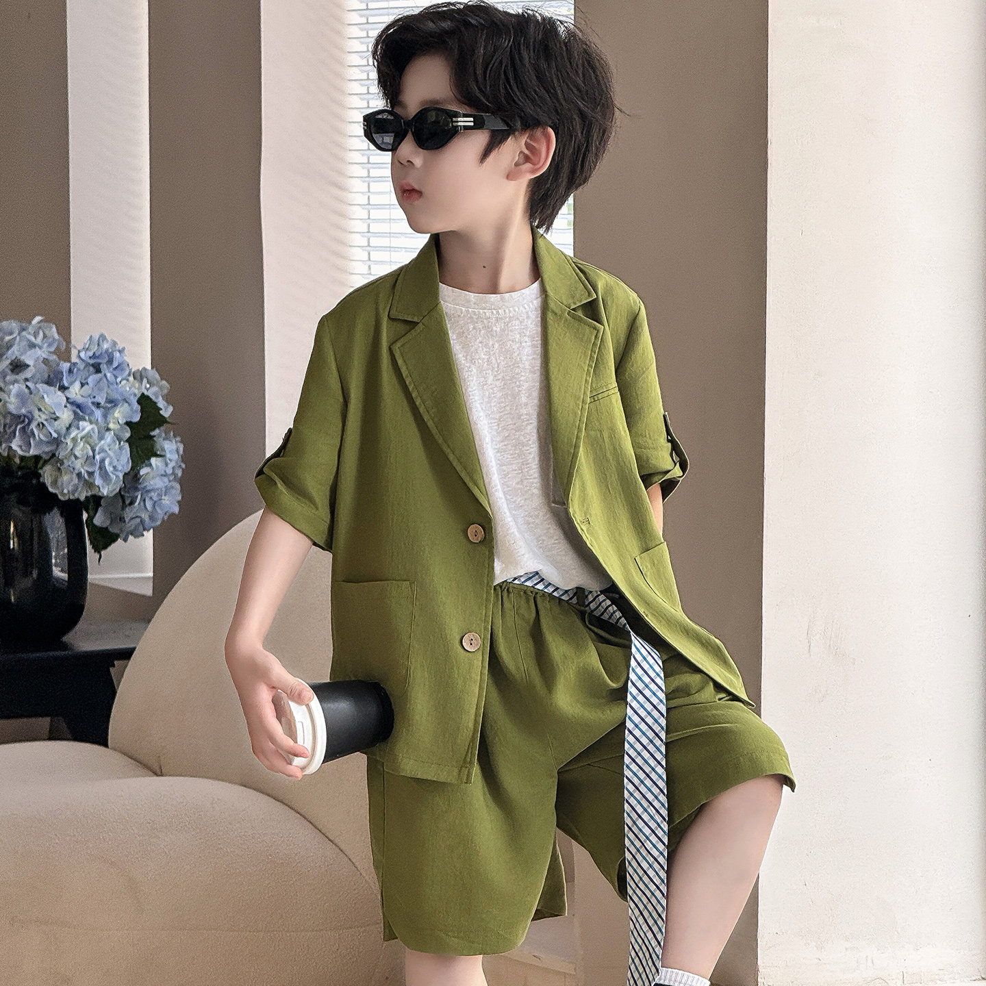 男童小西装套装2026夏季新款潮酷韩版短袖西服生日服演出服休闲装