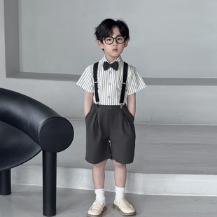 礼服英伦风小主持人演出服 儿童西装 套装 夏季 男童高级感六一背带裤