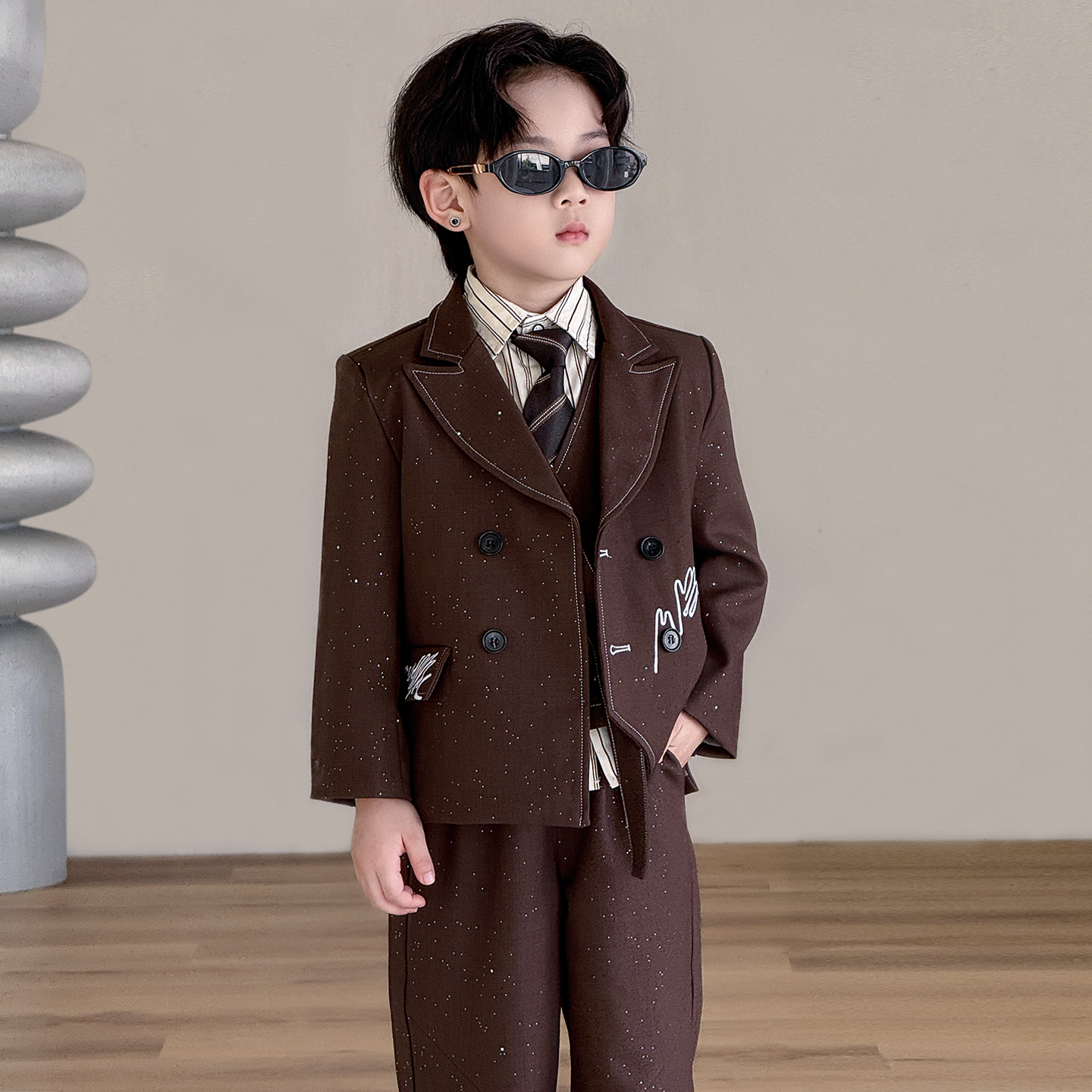 男童春秋新款西装套装2025帅气儿童宝宝生日花童礼服英伦风演出服