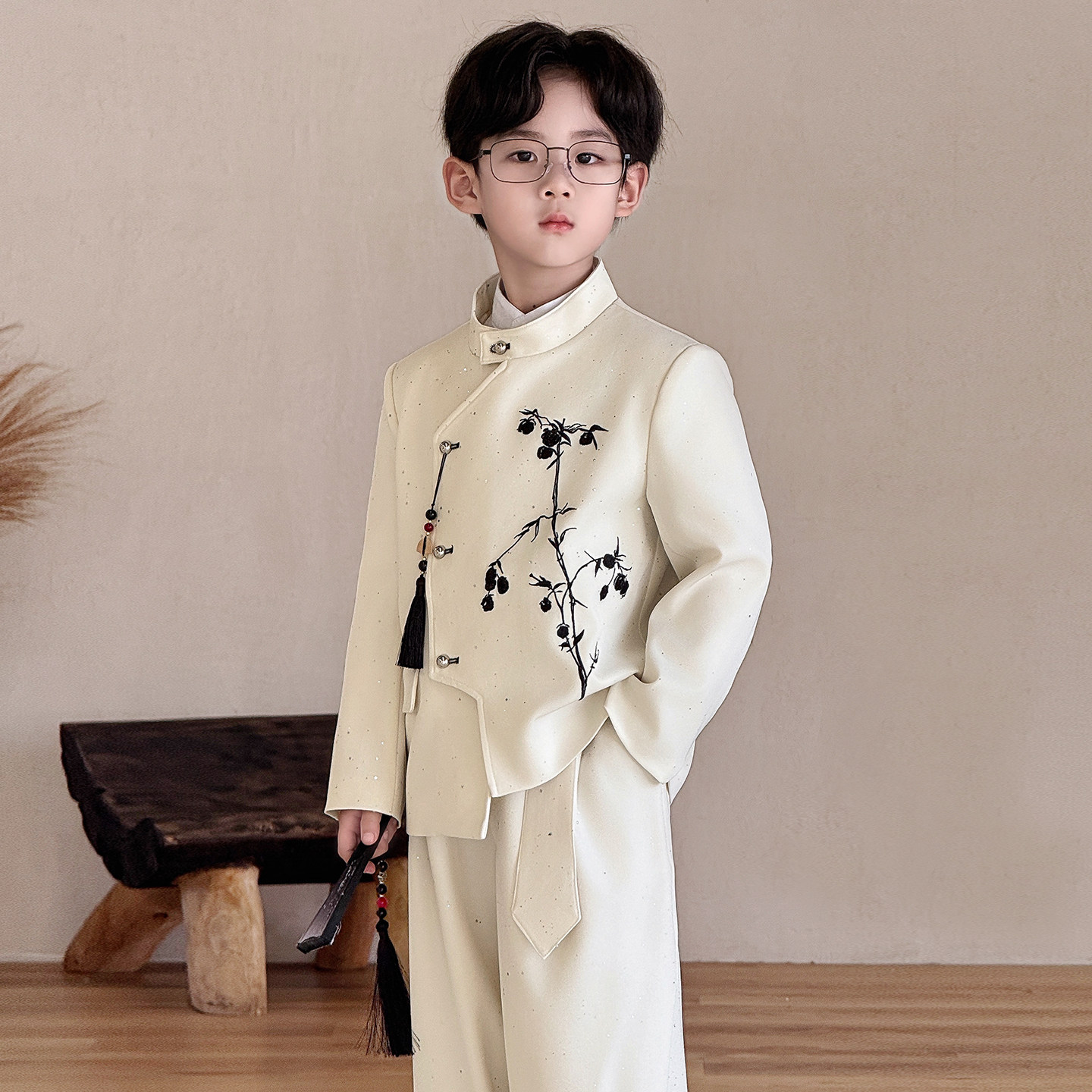 男童新中式2026新款国风中山装套装儿童帅气立领西服主持人演出服