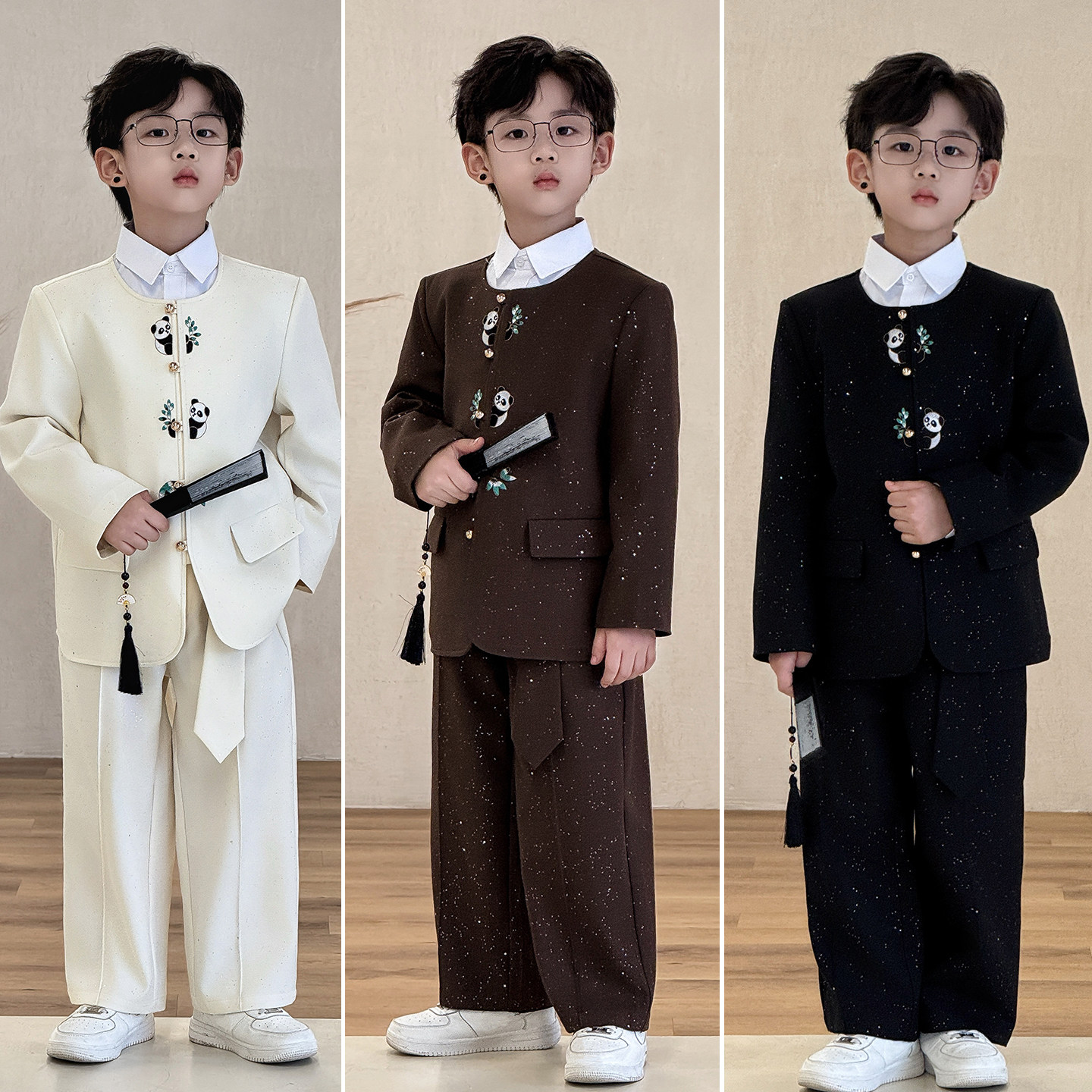 儿童国风刺绣帅气花童主持人礼服