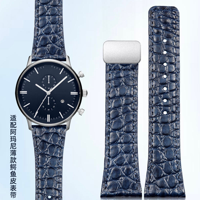 适配阿玛尼手表带AR1648/1918/60008/2447/1981鳄鱼皮真皮表链22