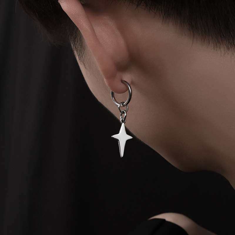 无耳洞耳夹星芒十字架假耳环男士潮设计感小众假耳钉简约男生耳饰