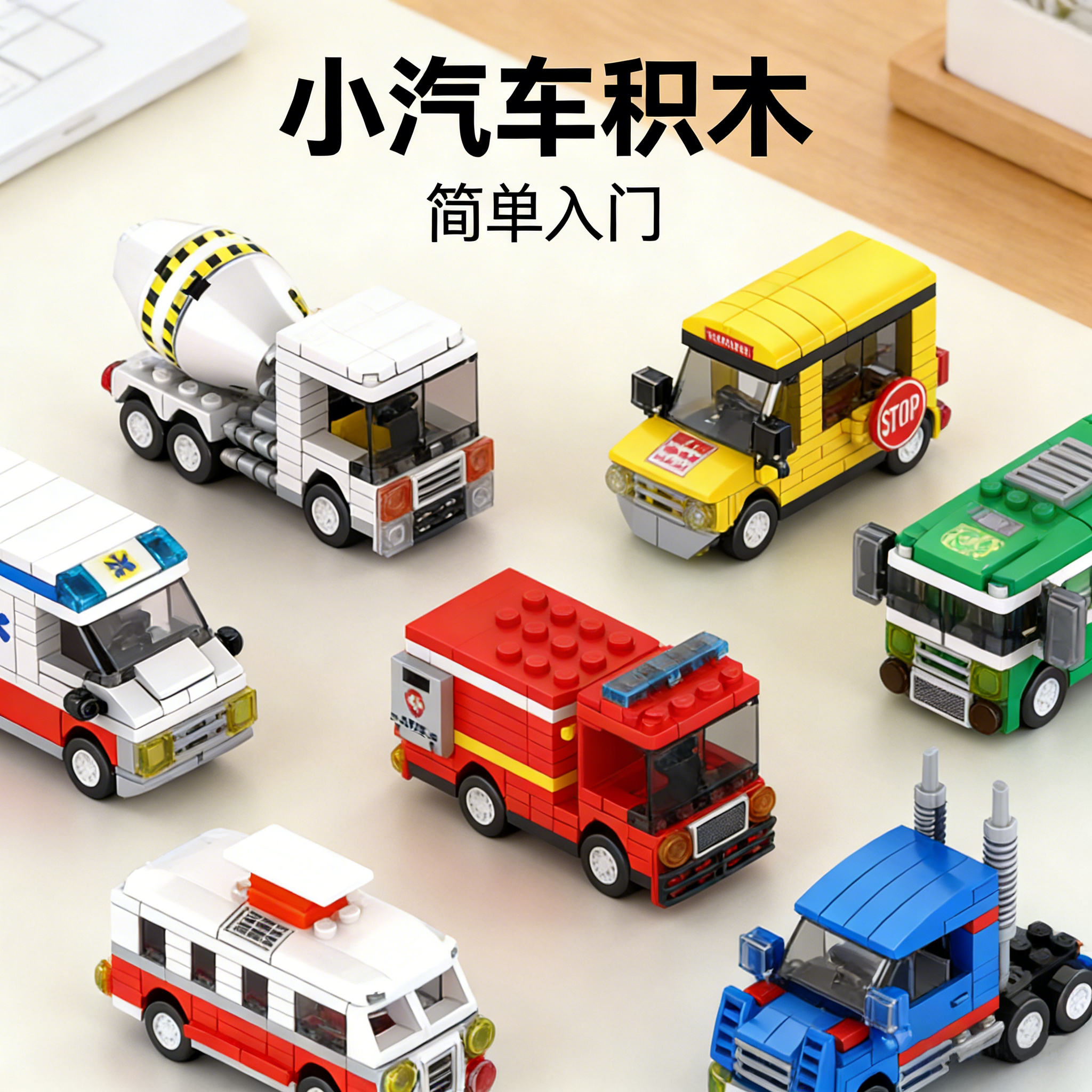 儿童积木拼图6到12岁男孩益智拼装玩具汽车小颗粒工程车简单入门