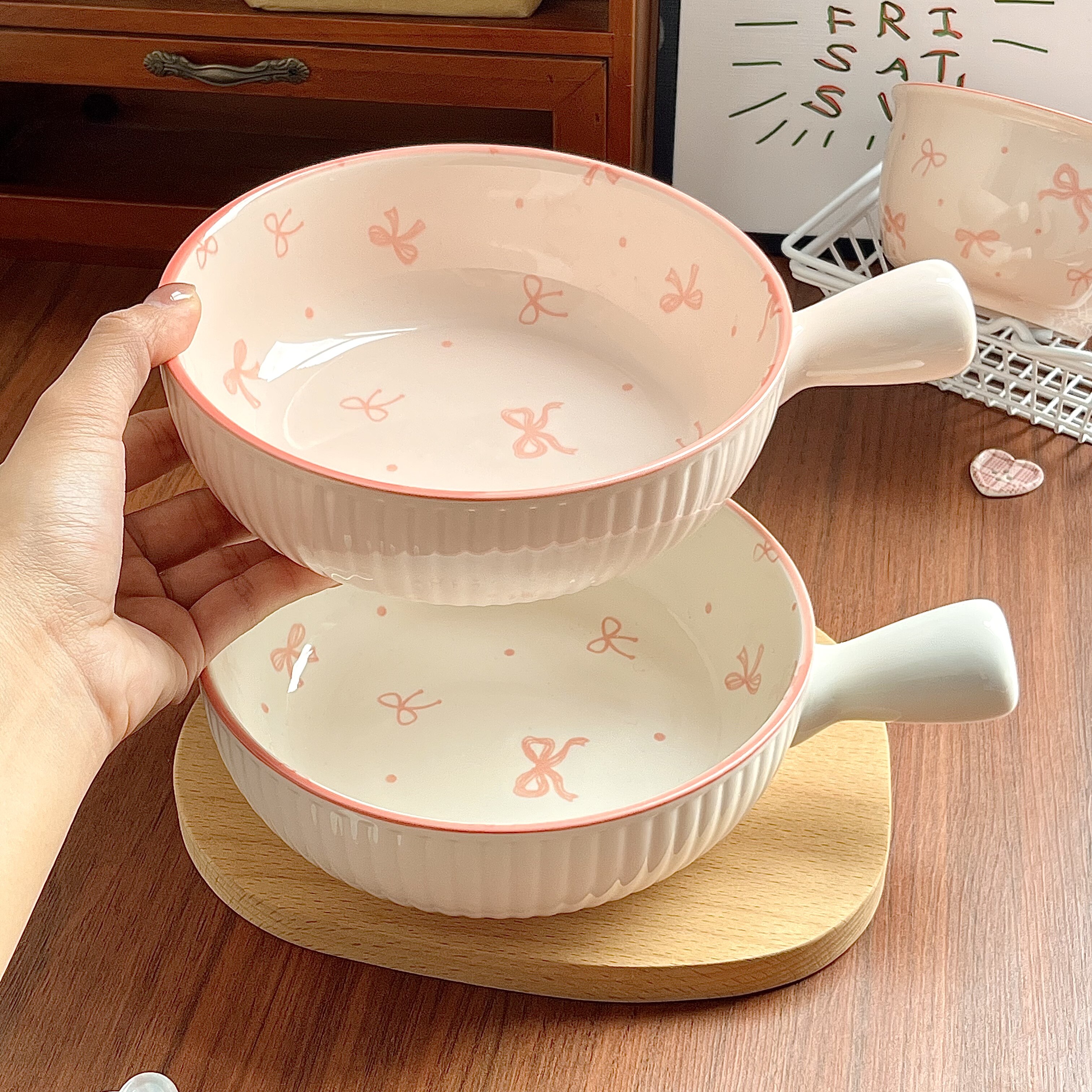 手柄碗泡面碗陶瓷碗个人专用碗儿童饭碗碗具家用套装漂亮餐具套装
