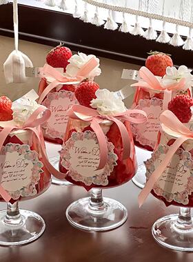 5.11母亲节创意玻璃高脚杯草莓甜品蛋糕装饰丝带蝴蝶结烘焙插件