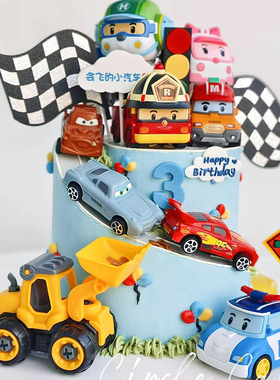 变形警车珀利警长蛋糕装饰摆件儿童男孩女孩生日烘焙派对装扮插件