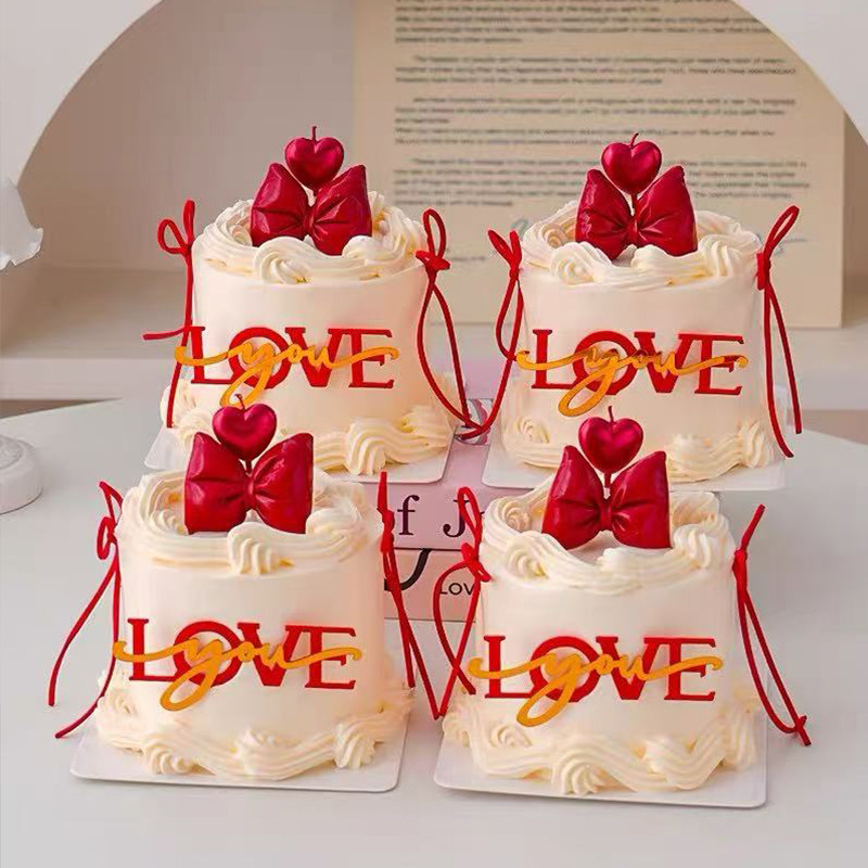 2.14网红情人节简约立体蝴蝶结蛋糕装饰红金LOVE亚克力装扮插件,节庆用品/礼品,蛋糕/烘焙装饰用品,淘宝优惠券,粉丝福利购,淘宝优惠卷
